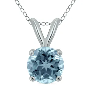 14K White Gold 4Mm Round Aquamarine Pendant