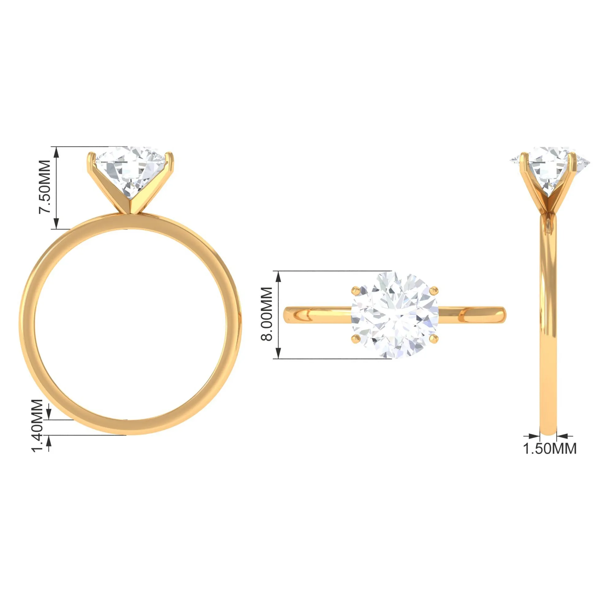 2 CT Simple Round Zircon Solitaire Ring in Peg Head Setting