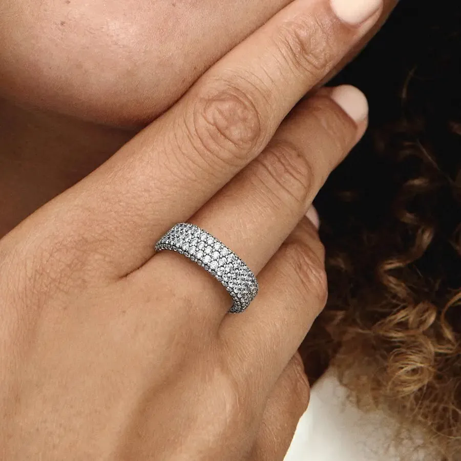 2023 New Rings For Women 100% 925 Sterling Silver Three rows of Pav é inlaid ring Fine Wedding Engagement Birthday Jewelry Gifts