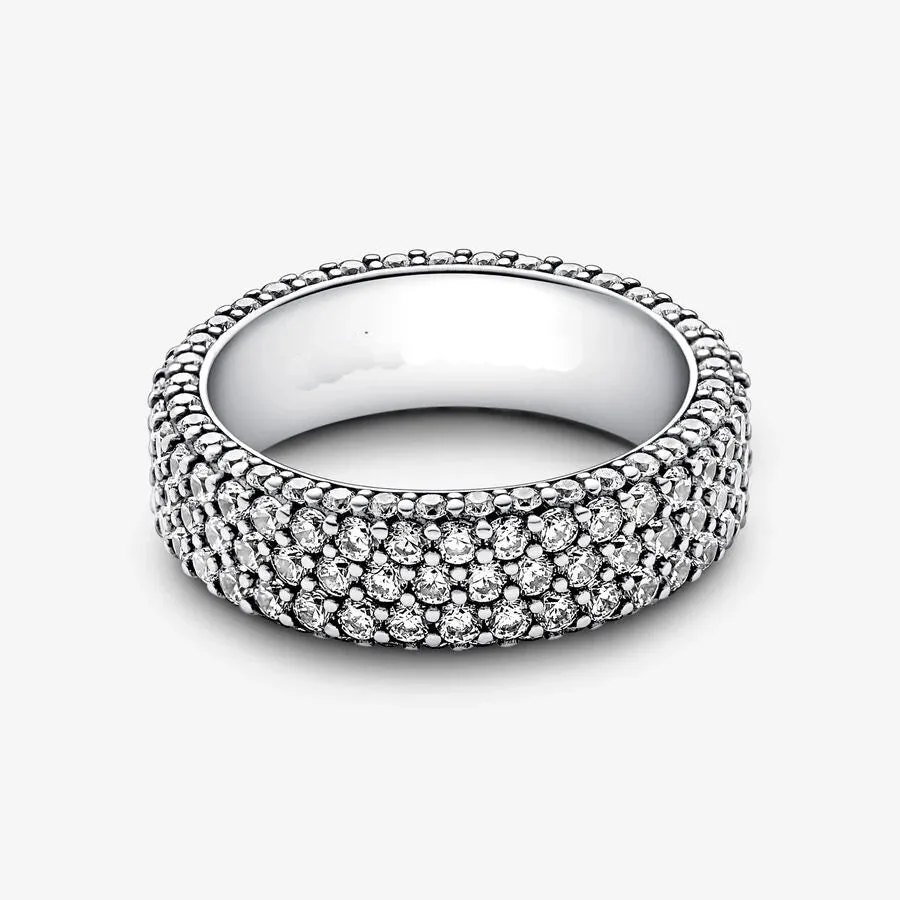 2023 New Rings For Women 100% 925 Sterling Silver Three rows of Pav é inlaid ring Fine Wedding Engagement Birthday Jewelry Gifts
