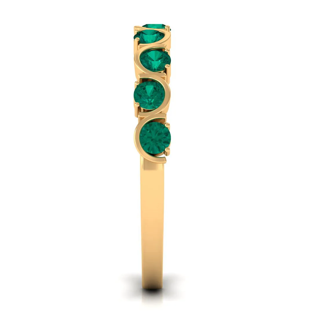 3/4 CT Natural Green Emerald Semi Eternity Ring