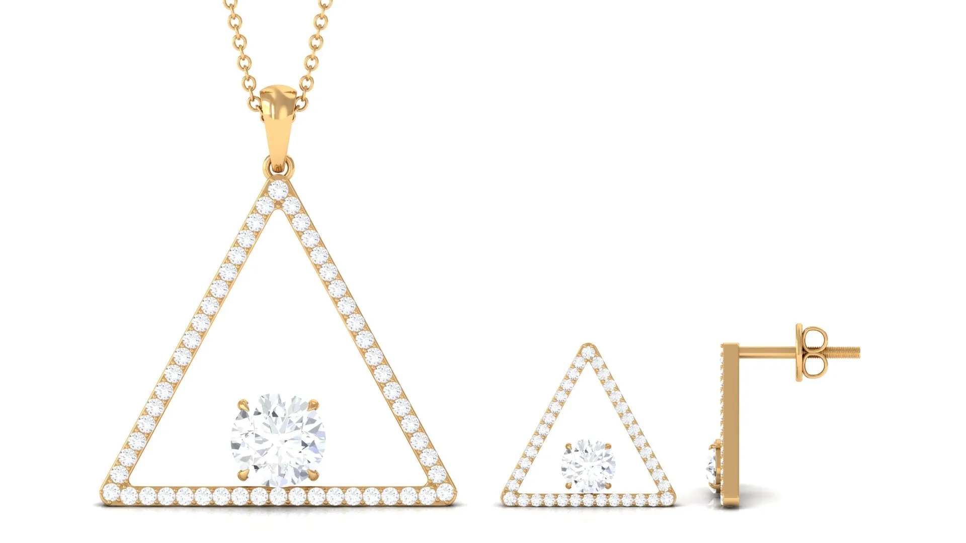 4 CT Round Zircon Open Triangle Jewelry Set in Gold