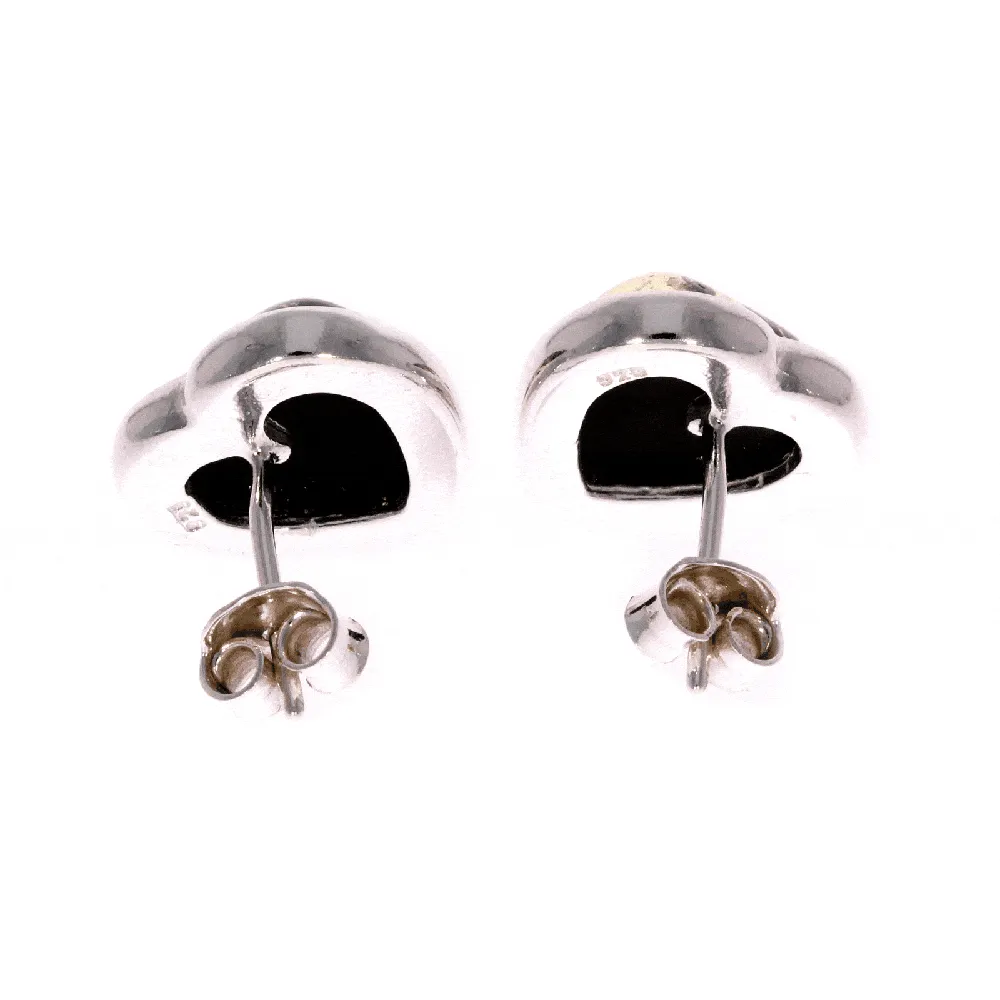925 Sterling Silver & Genuine Baltic Amber Classic Heart Studs Earrings - GL040