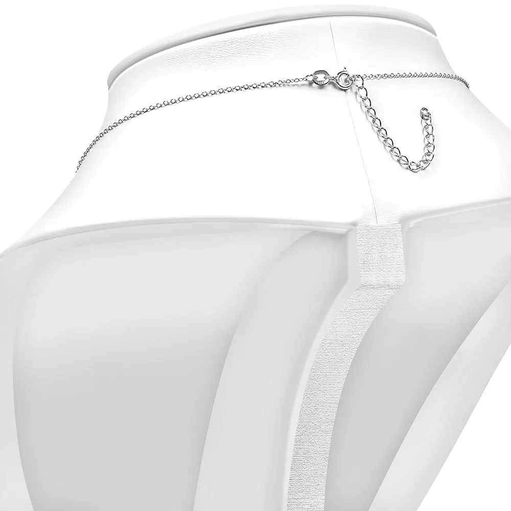 925 Sterling Silver Hamsa Hand Protection Simulated Gemstone Pendant Necklace With Chain