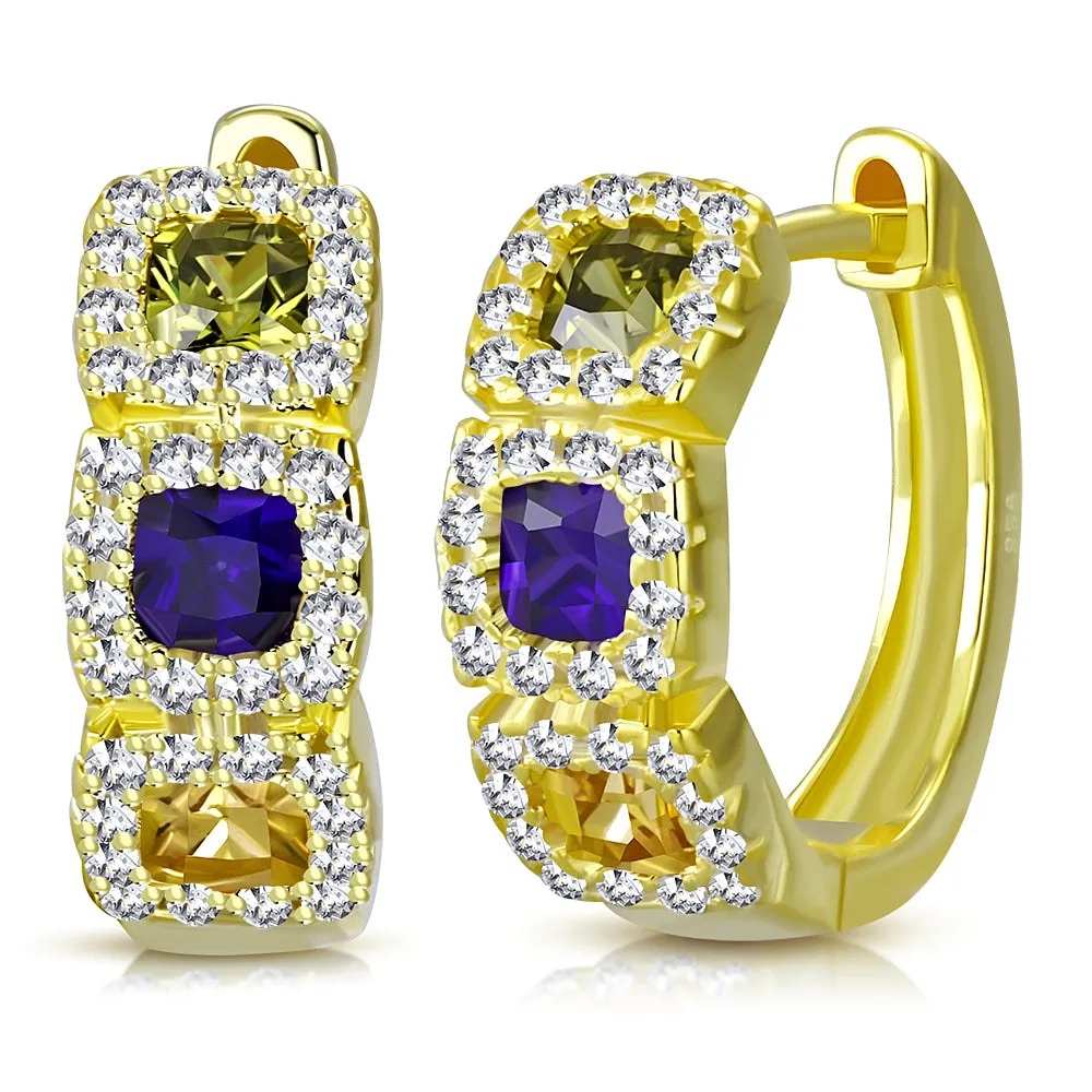 925 Sterling Silver Multi-color CZ Pavé Hoop Earrings