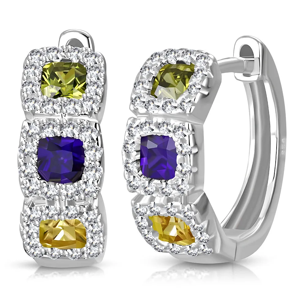 925 Sterling Silver Multi-color CZ Pavé Hoop Earrings