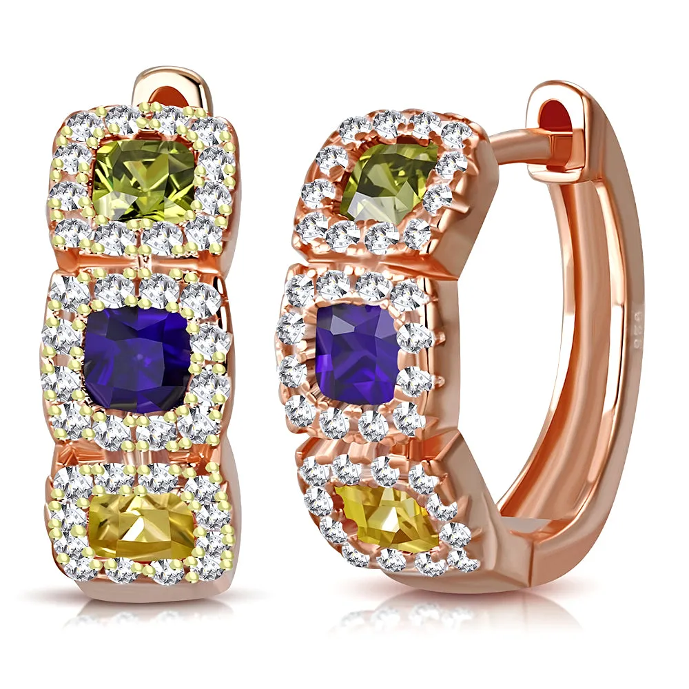 925 Sterling Silver Multi-color CZ Pavé Hoop Earrings