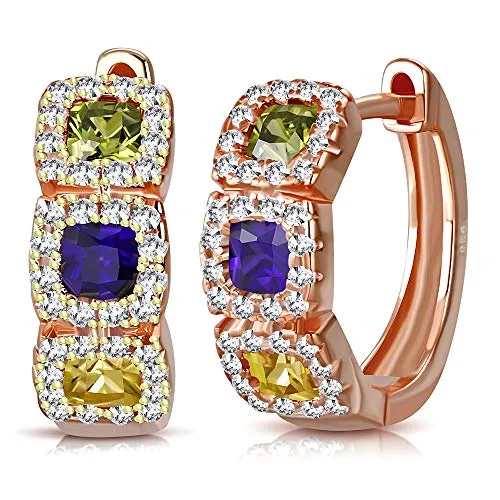 925 Sterling Silver Multi-color CZ Pavé Hoop Earrings