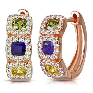 925 Sterling Silver Multi-color CZ Pavé Hoop Earrings