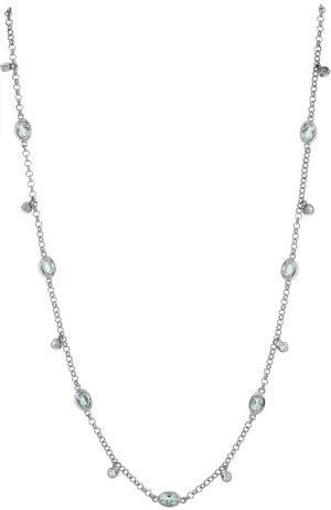 .925 STERLING SILVER RHODIUM PLATE AQUAMARINE WITH WHITE ZIRCON NECKLACE