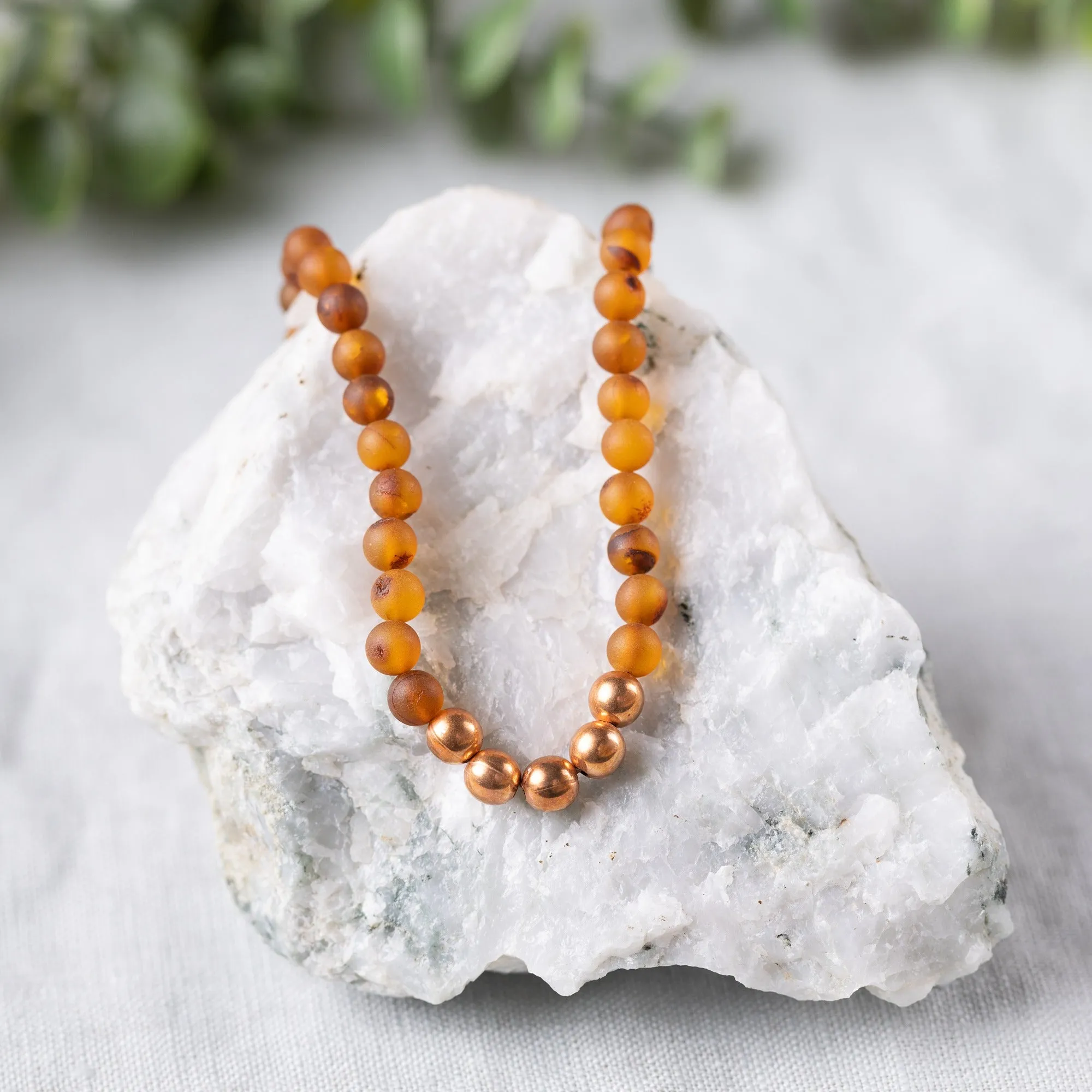Adults | Pure Copper   Raw Cognac Amber Necklace