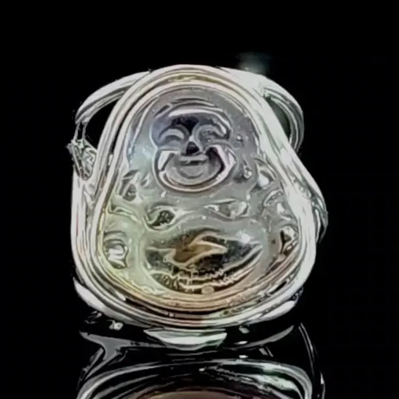 Ametrine Buddha Finger Cuff Adjustable Ring .925 Silver for Empowerment and Harmony