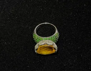 ANTIQUE STYLE 14K WG CITRINE, EMERALDS AND DIAMONDS - $30K APR w/ CoA!