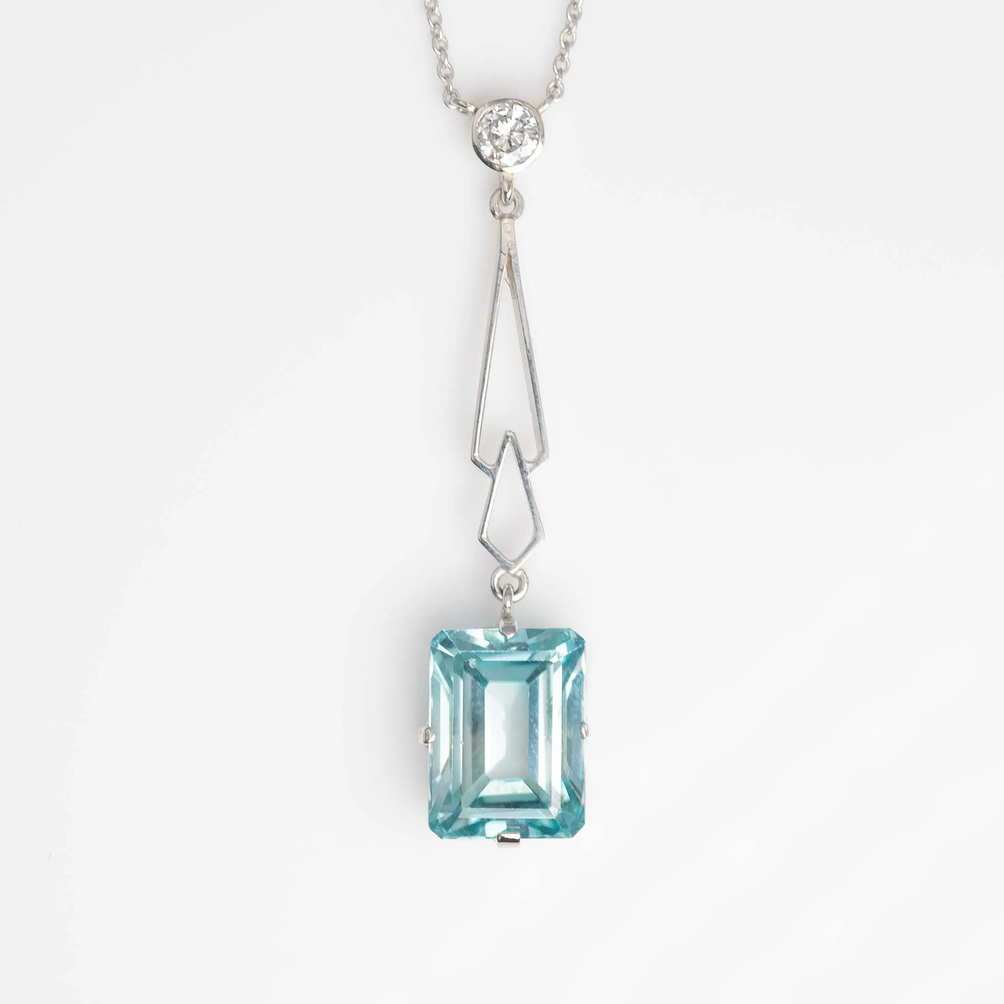 Art Deco 18ct White Gold 4.25 carat Aquamarine and Diamond Pendant