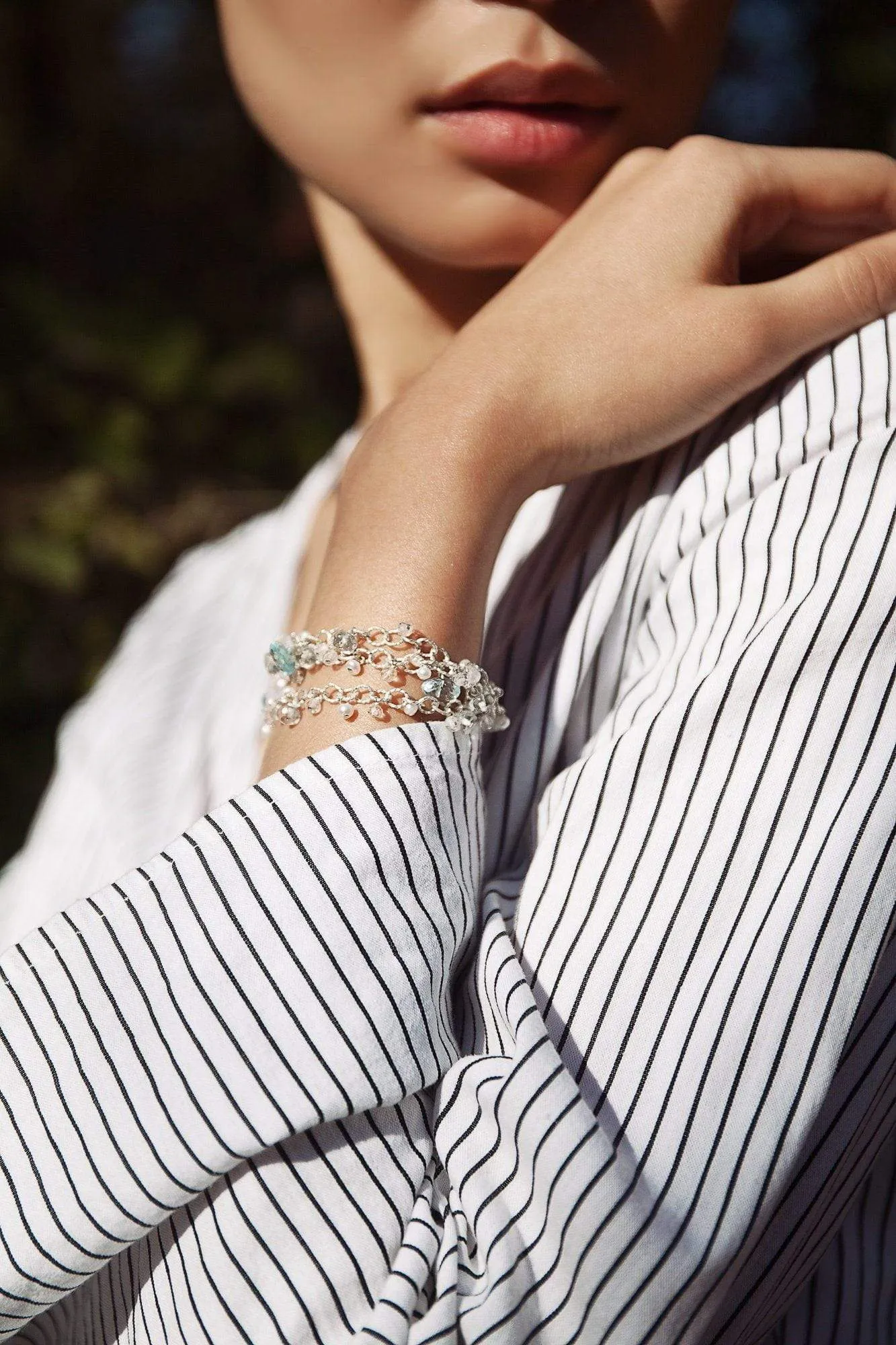 Chainy Blue Topaz, Himalayan Crystal & Pearl Delicate Bracelet