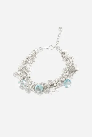 Chainy Blue Topaz, Himalayan Crystal & Pearl Delicate Bracelet
