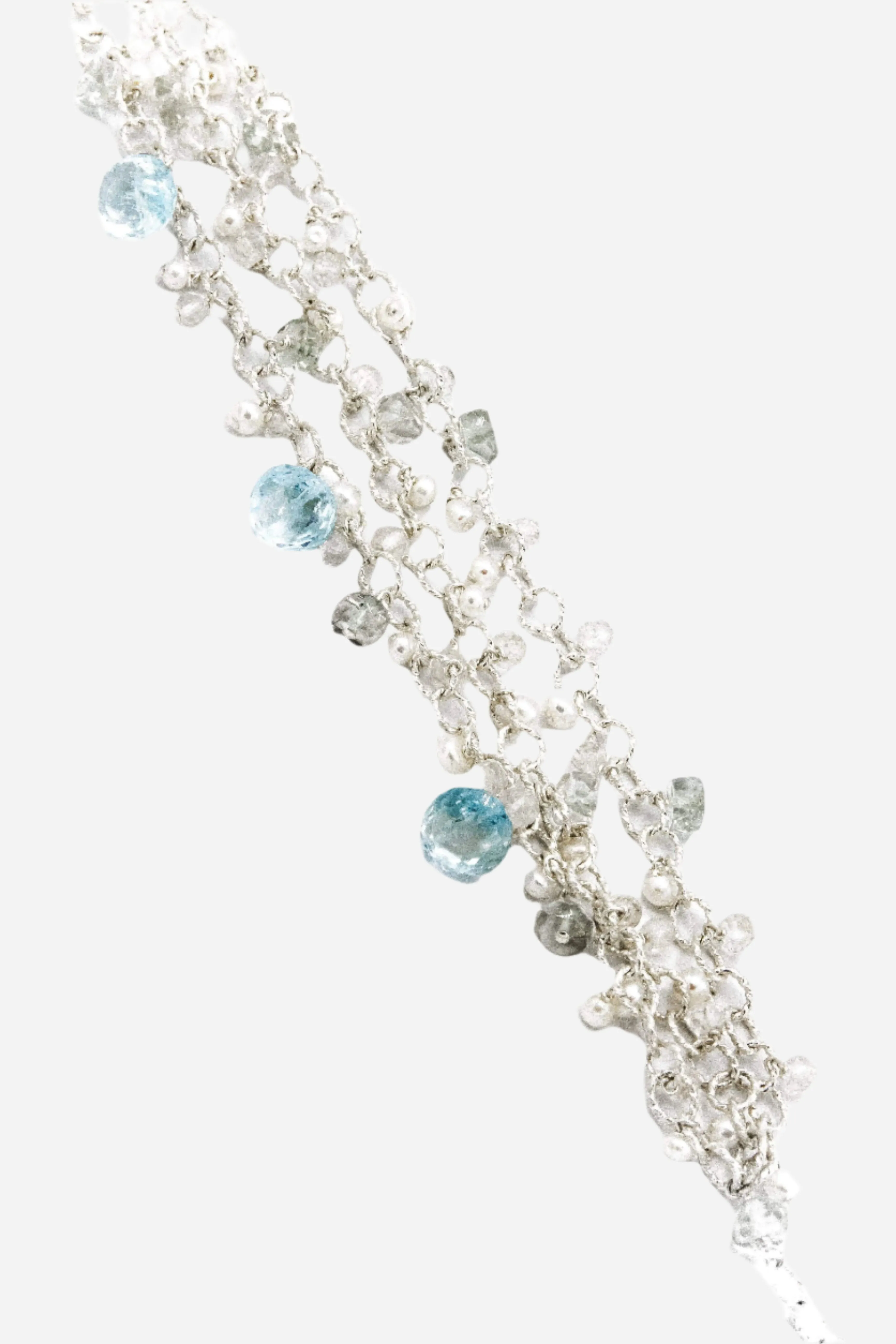 Chainy Blue Topaz, Himalayan Crystal & Pearl Delicate Bracelet
