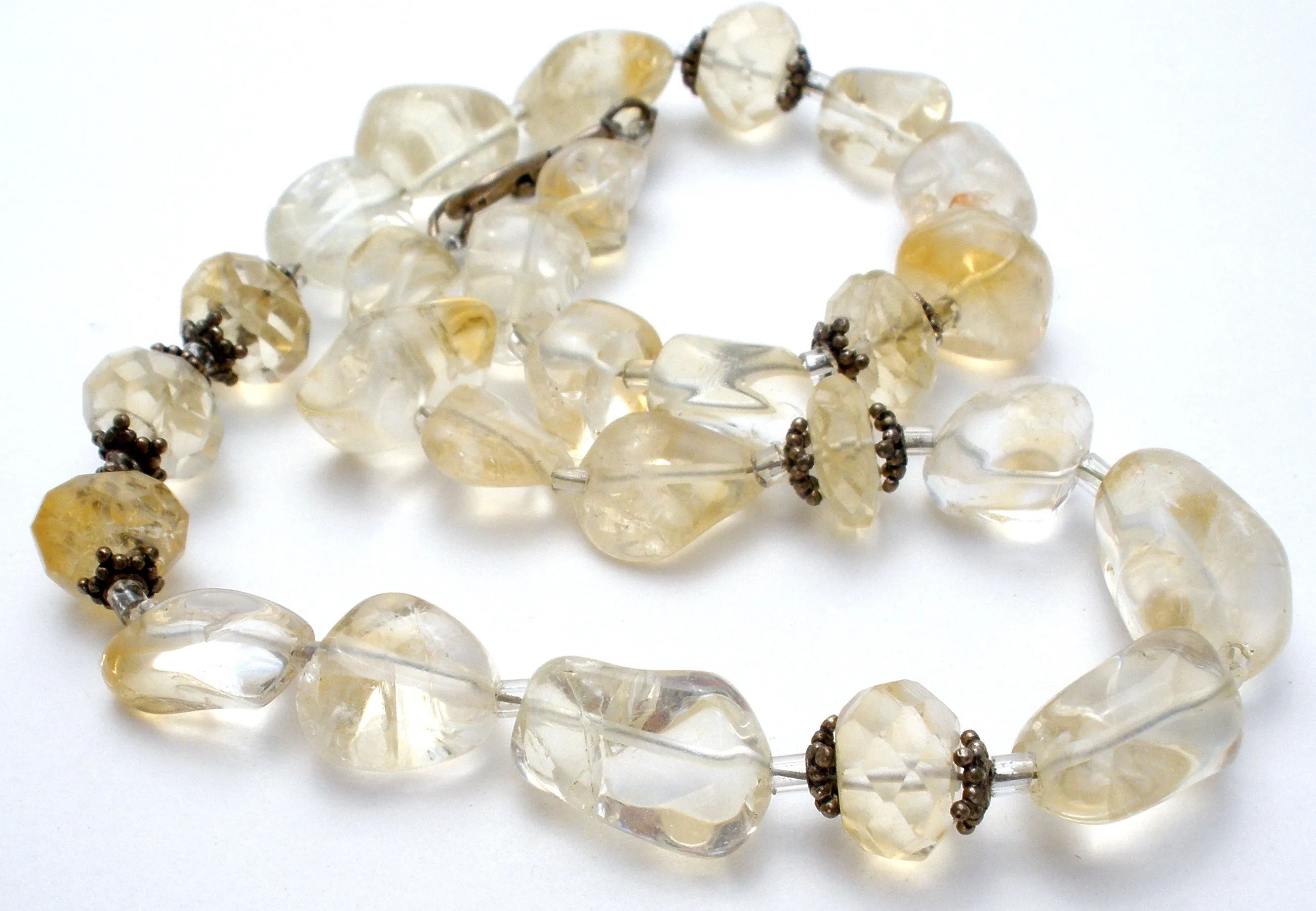 Champagne & Clear Crystal Quartz Bead Necklace 15"