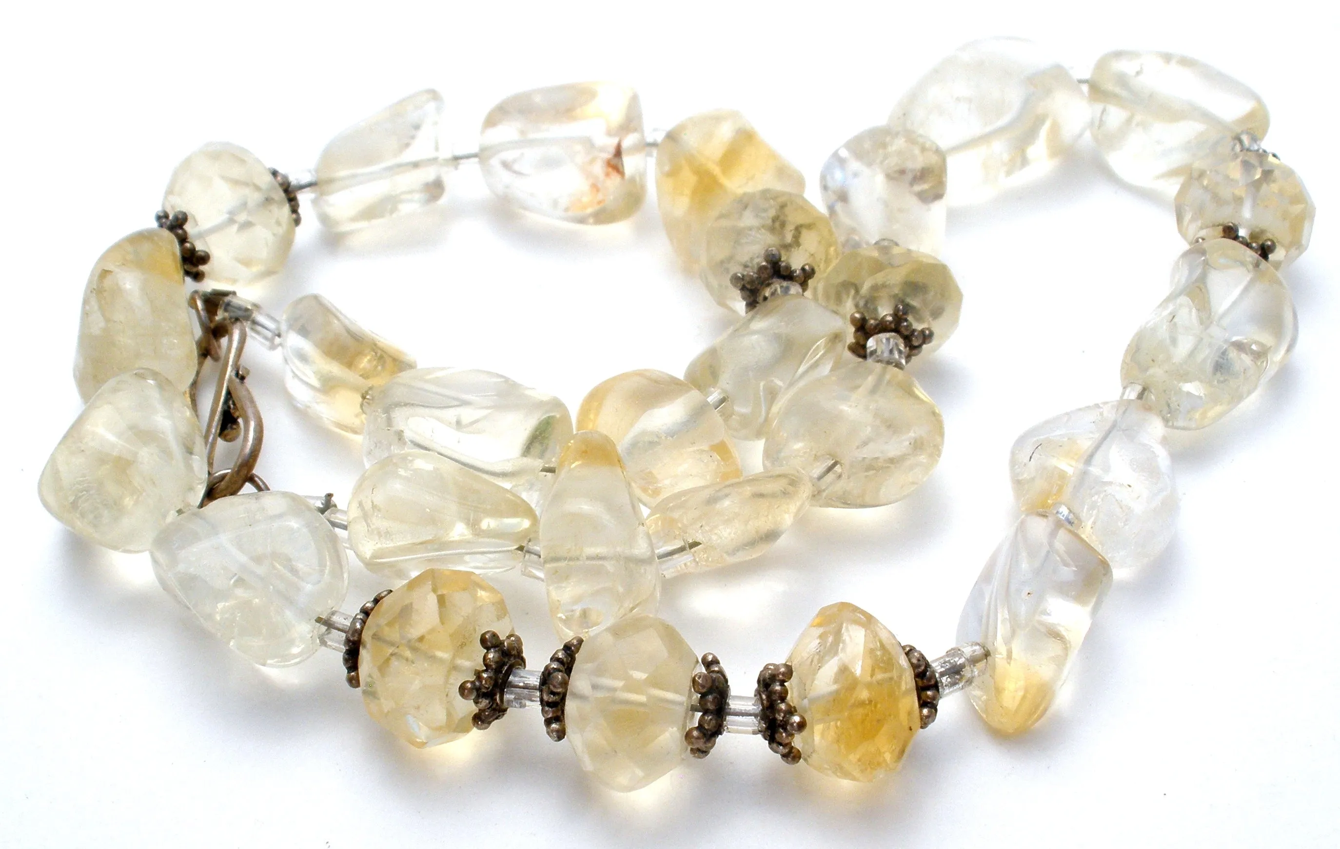 Champagne & Clear Crystal Quartz Bead Necklace 15"