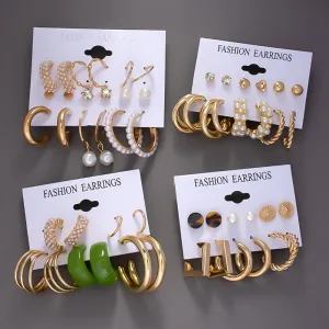 DEANWANGKT Boho Women's Earrings Vintage Punk Gold Color Metal Acrylic Big Circle Pearls Hoop Earring Set for Woman Girl Trend Jewelry