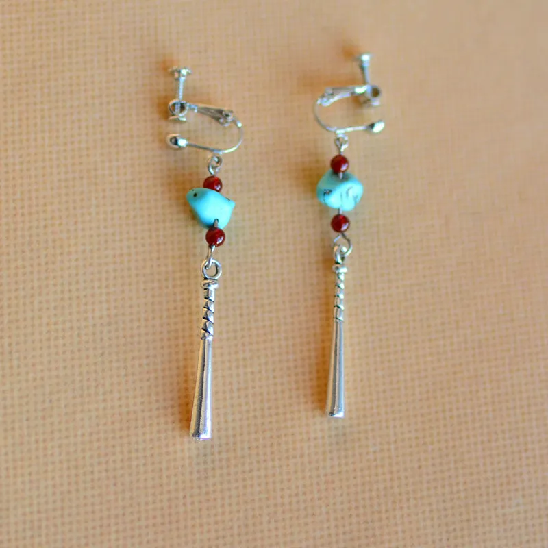 Female Turquoise Earrings Ancient Earrings Tibetan Miao Silver Exotic Ethnic Minority Simple Daily Earrings