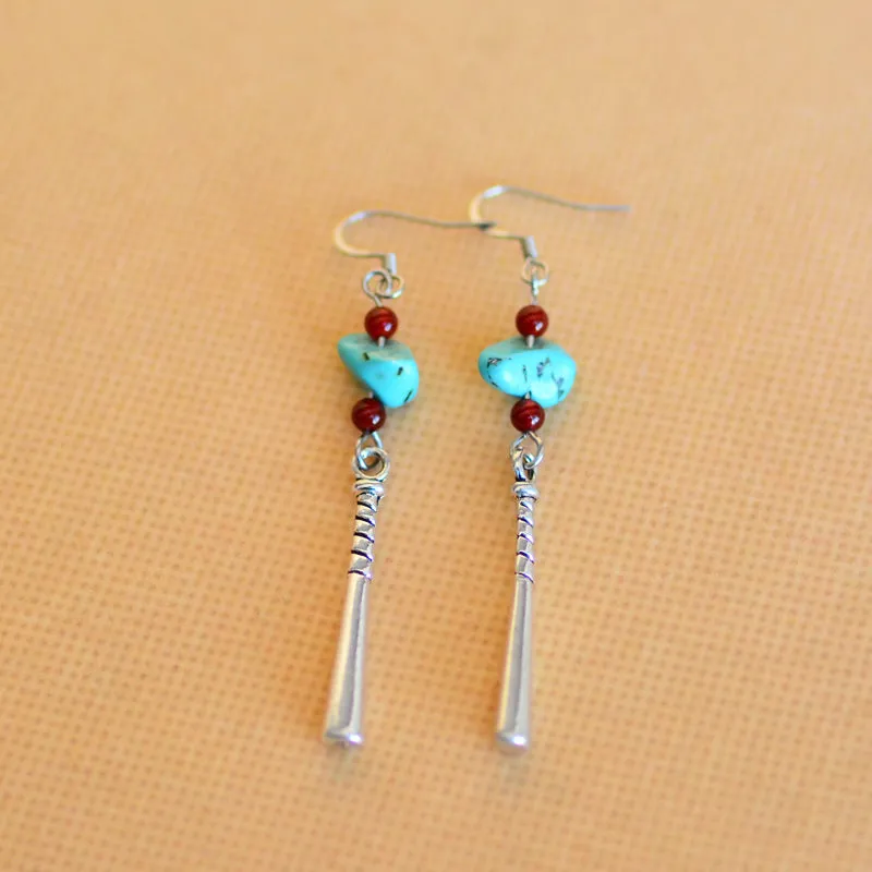 Female Turquoise Earrings Ancient Earrings Tibetan Miao Silver Exotic Ethnic Minority Simple Daily Earrings