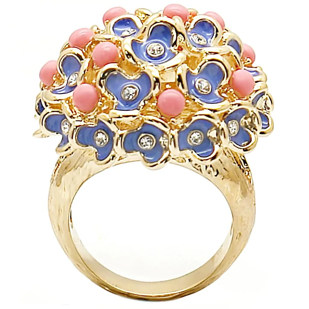 Gold Brass Ring with Semi-Precious Coral in Rose for Women Style 1W106
