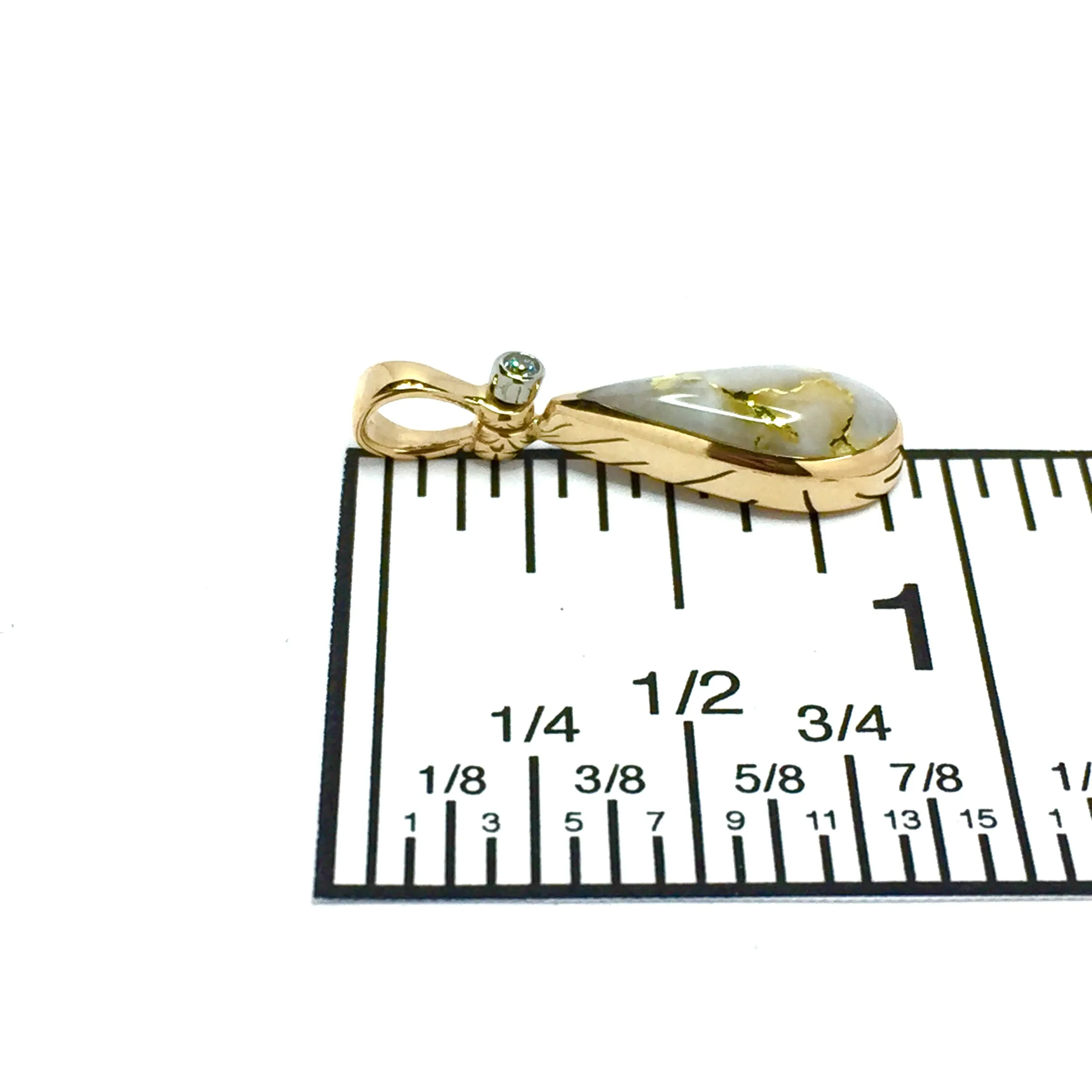 Gold Quartz Necklace Tear Drop Inlaid Pendant with .02ct Diamond
