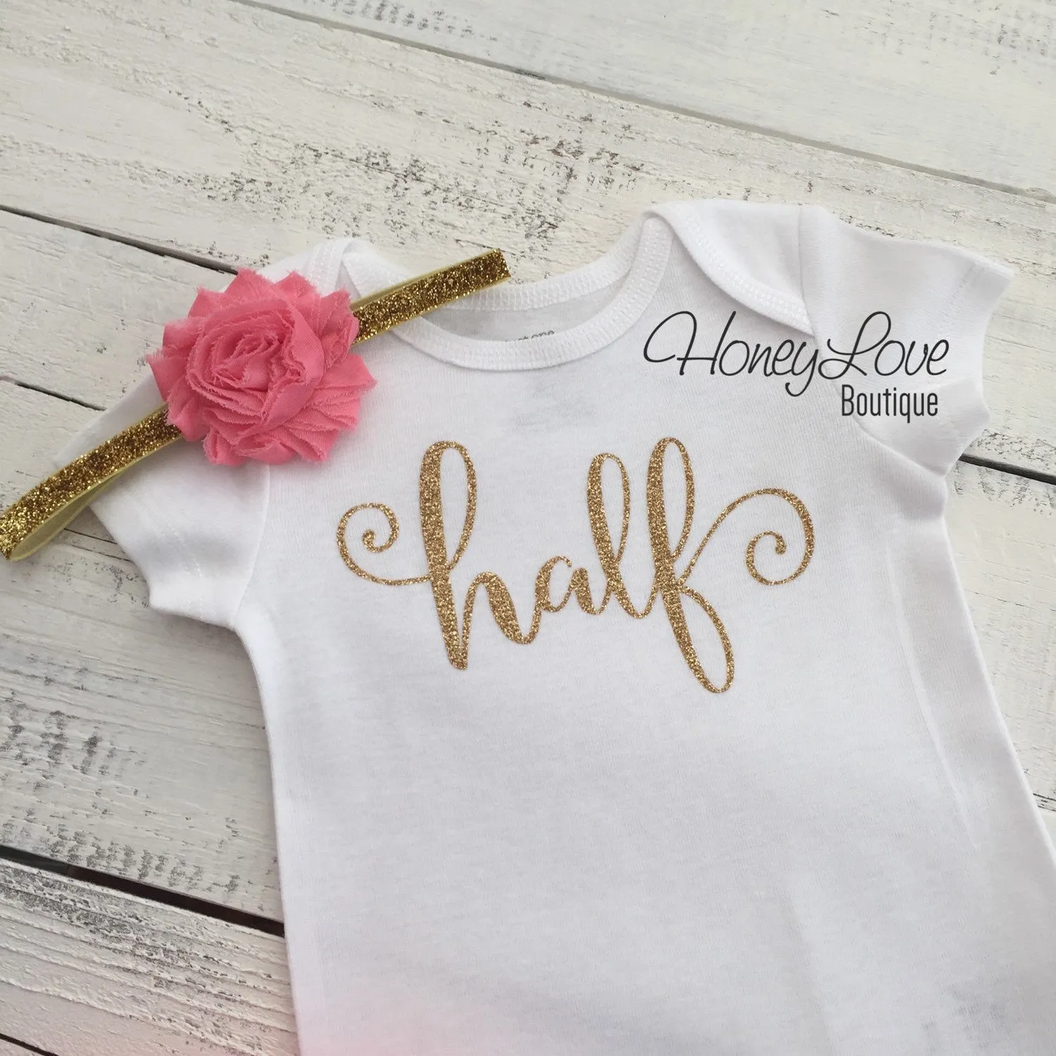Half Birthday Outfit - Gold Glitter and Coral Pink Leg Warmers