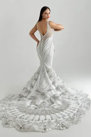 Hannah  Sexy Exquisite  V Neck  White  Lace Gown  Wedding Dress