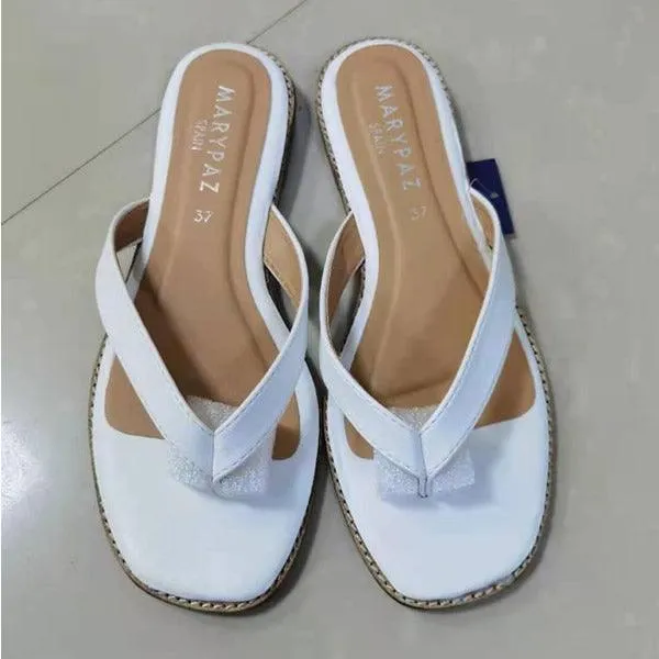 M.Paz Exquisite White Designed Leather Slipper