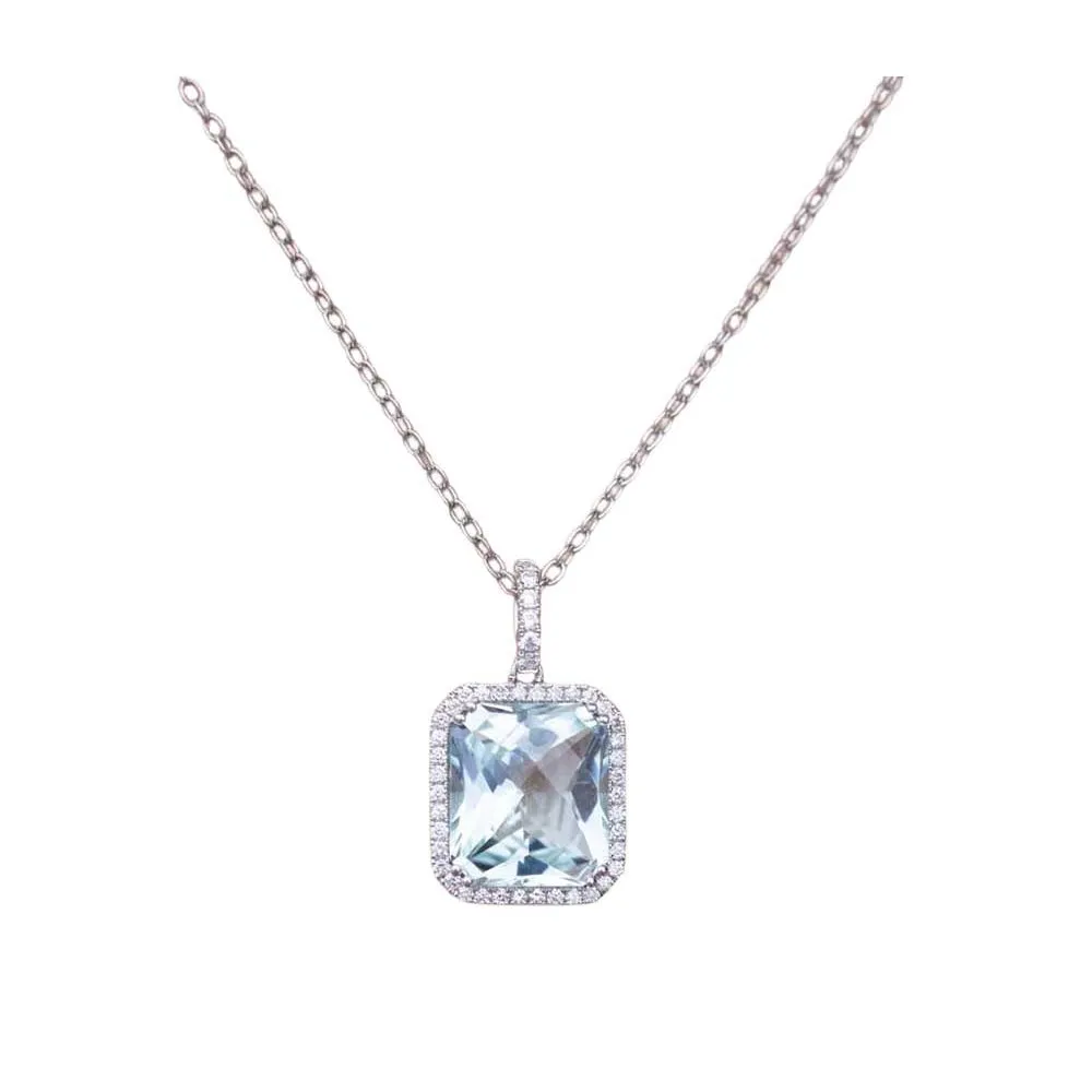 Pe Jay Creations 18K White Gold Aquamarine and Diamond Necklace