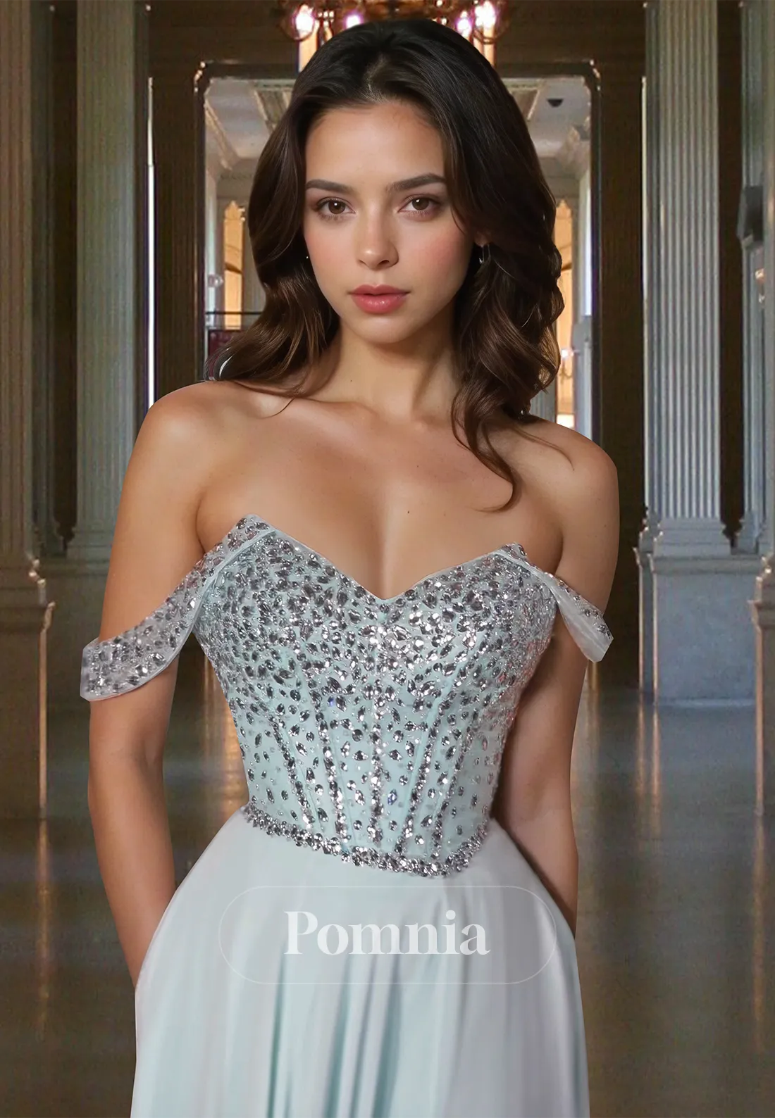 Simple Cap Sleeves Off-Shoulder Prom Dress with Beads Slit Evening Party Dress