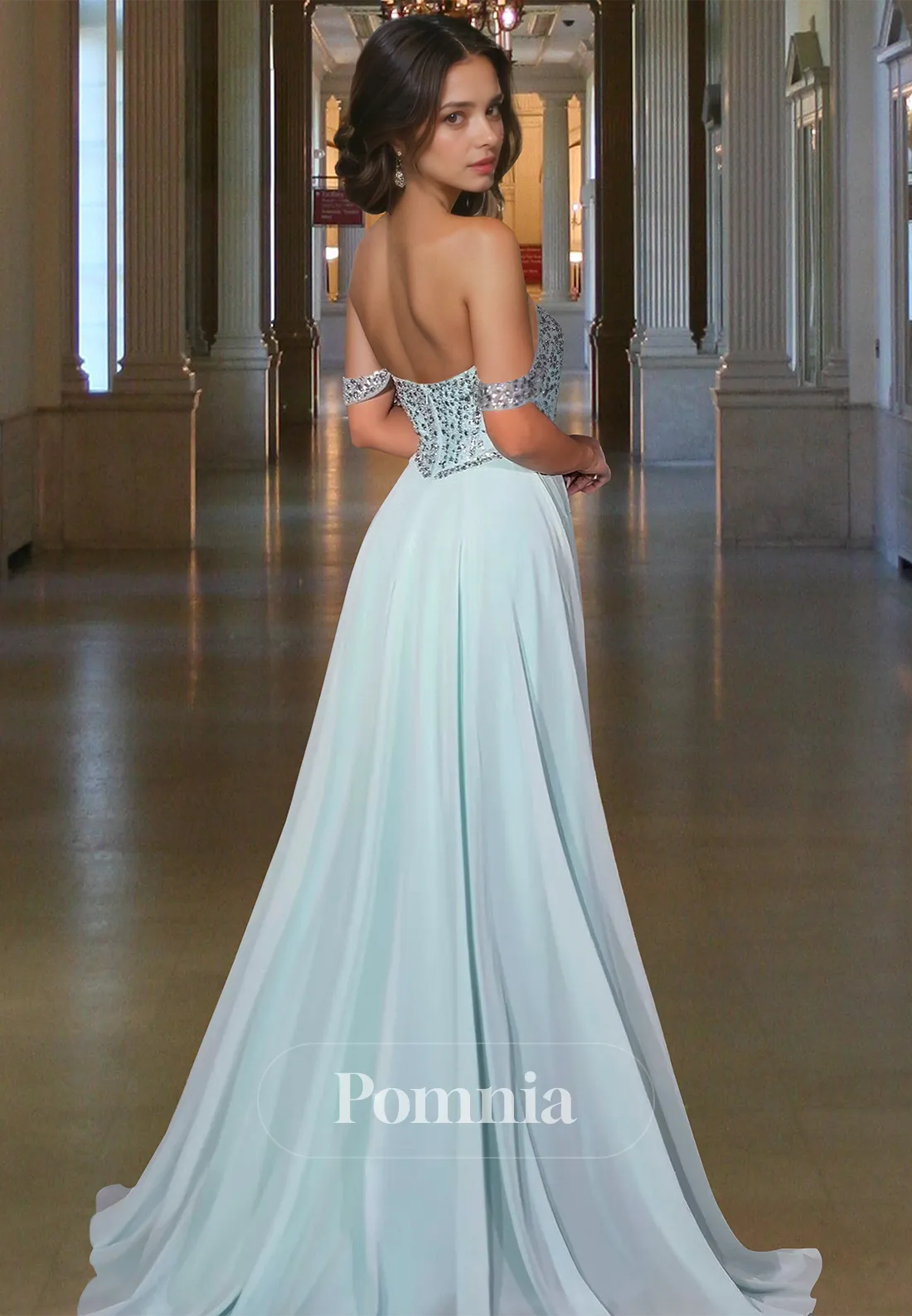 Simple Cap Sleeves Off-Shoulder Prom Dress with Beads Slit Evening Party Dress