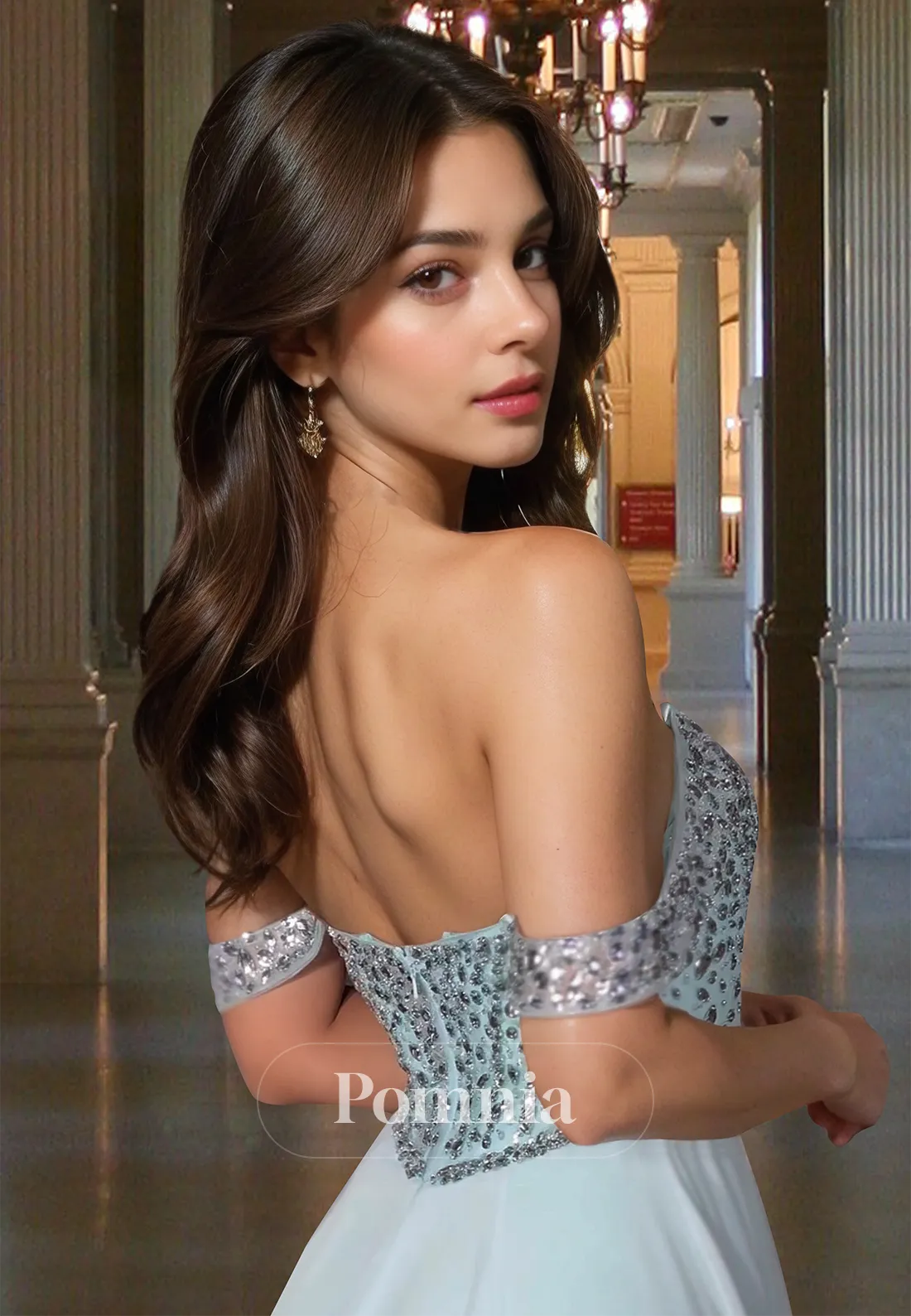 Simple Cap Sleeves Off-Shoulder Prom Dress with Beads Slit Evening Party Dress