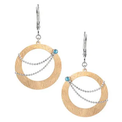 Sterling Silver and 14k Gold Vermail Earrings with Blue Topaz
