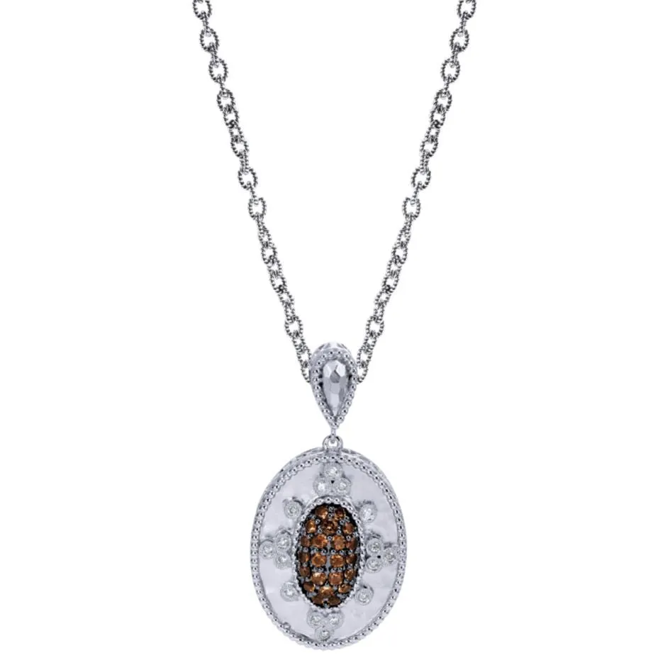 Sterling Silver, Diamonds and Smoky Topaz Pendant