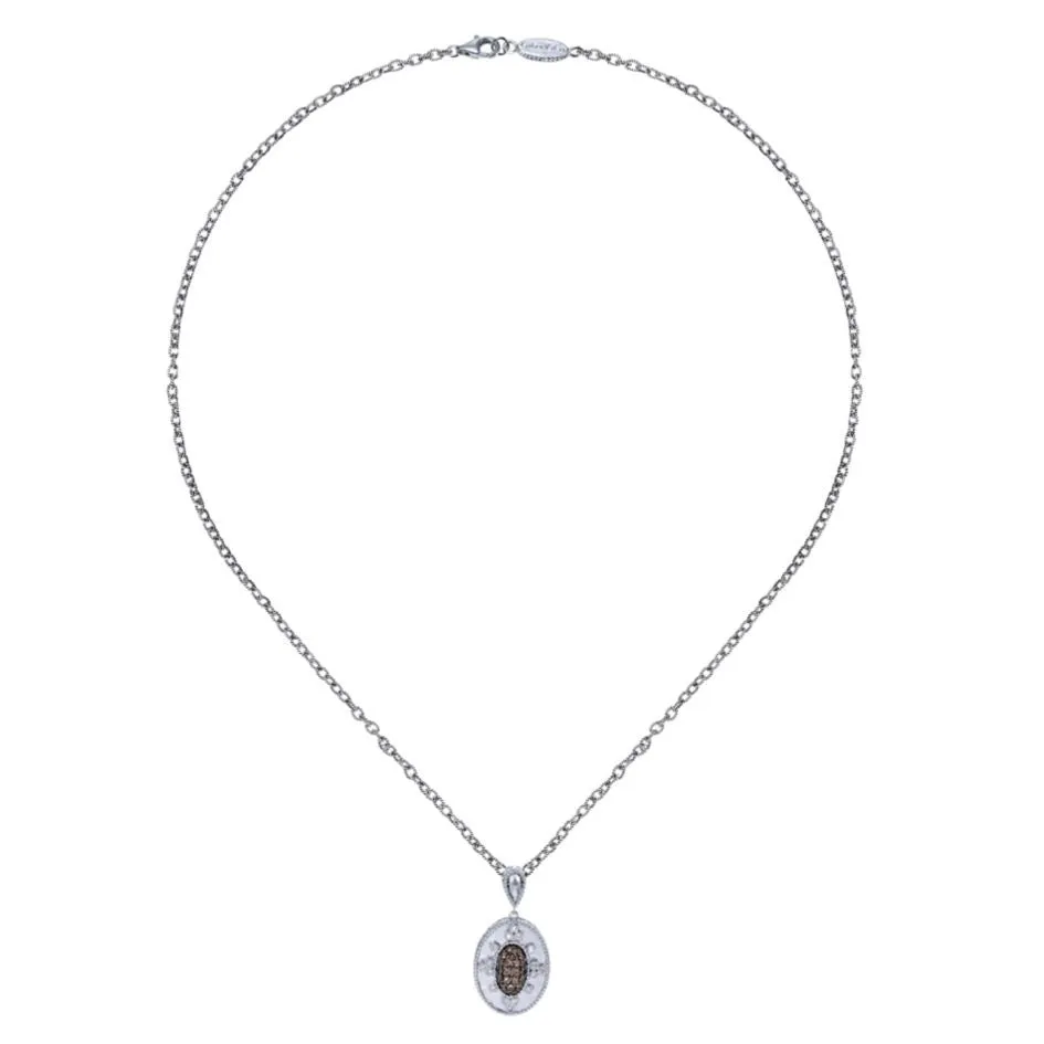 Sterling Silver, Diamonds and Smoky Topaz Pendant