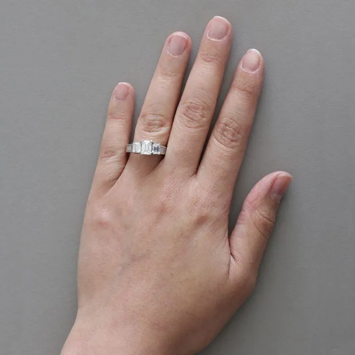 Three Stone Emerald Cut Diamond Anniversary Gold Engagement Ring