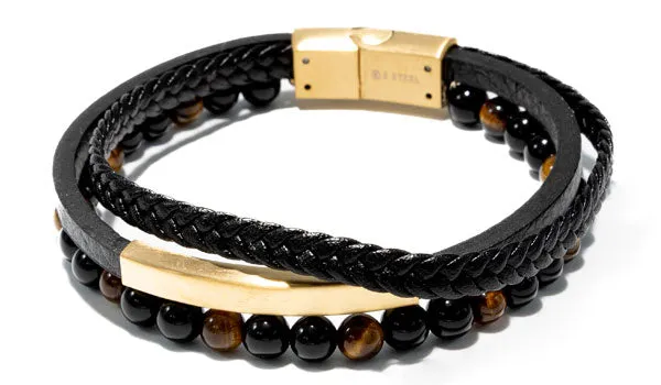 Tigers Eye Natural Gemstone Triple Stack Bracelet