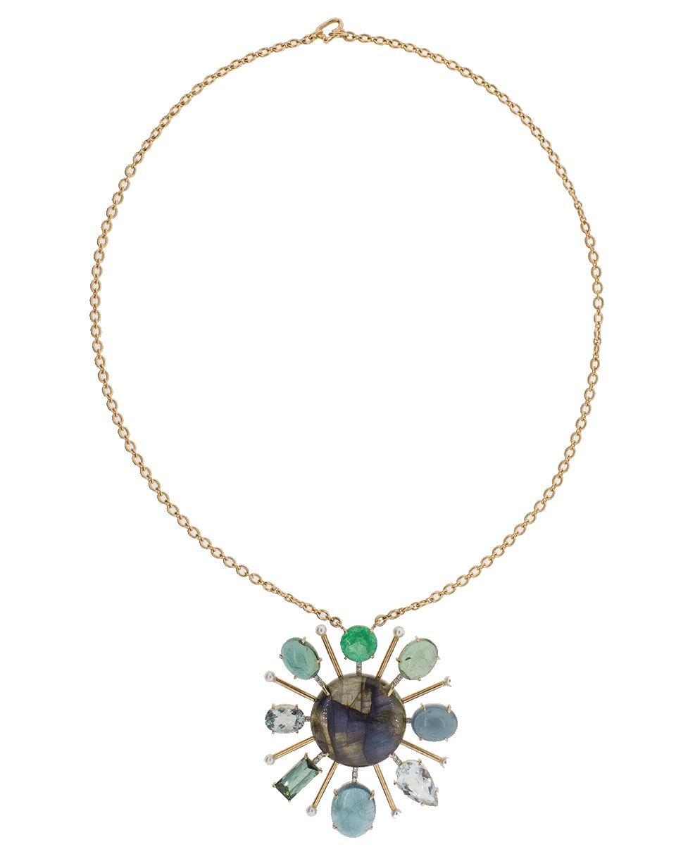Tourmaline Labradorite And Emerald Pendant Necklace