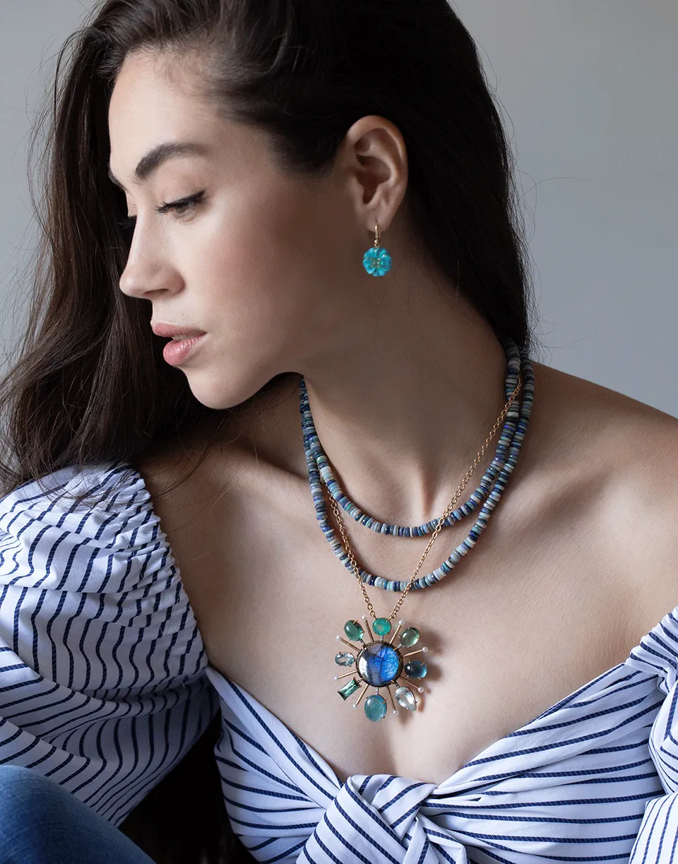 Tourmaline Labradorite And Emerald Pendant Necklace
