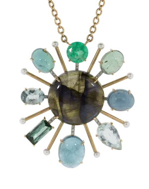 Tourmaline Labradorite And Emerald Pendant Necklace