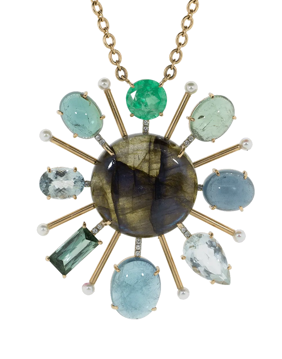 Tourmaline Labradorite And Emerald Pendant Necklace