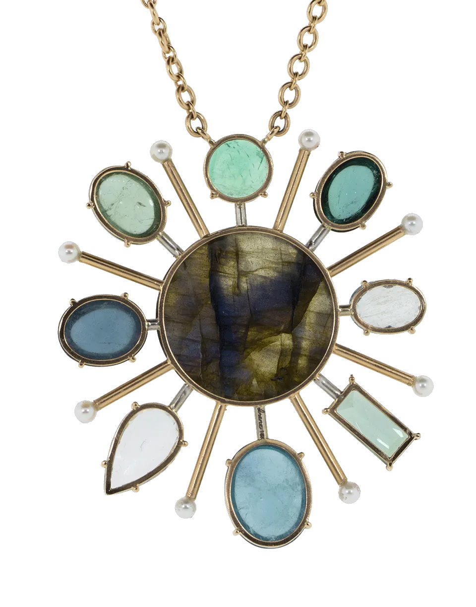 Tourmaline Labradorite And Emerald Pendant Necklace