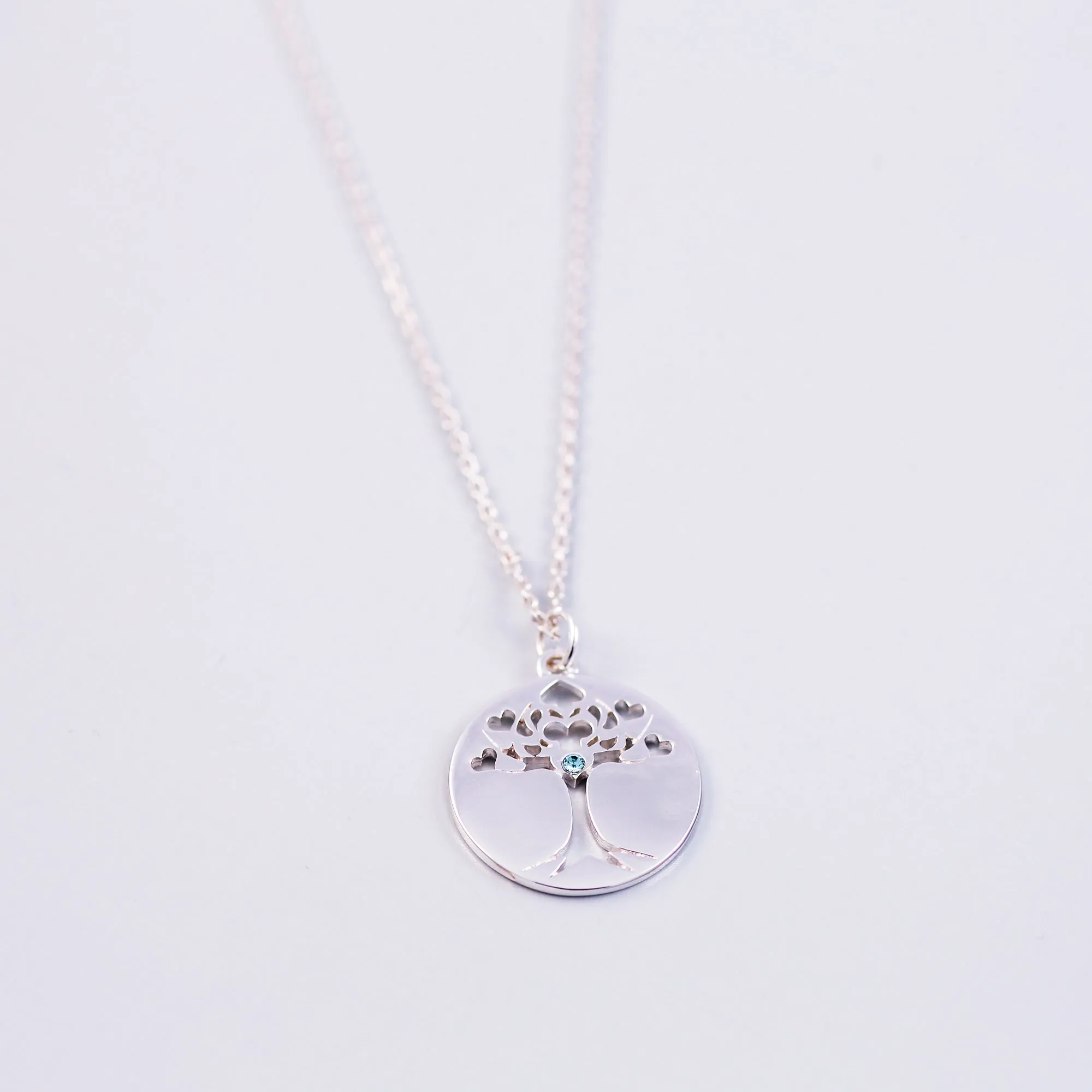 Tree of Life Aquamarine March Birthstone Necklace