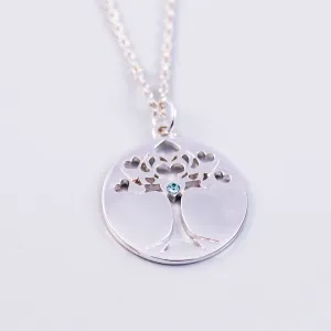 Tree of Life Aquamarine March Birthstone Necklace