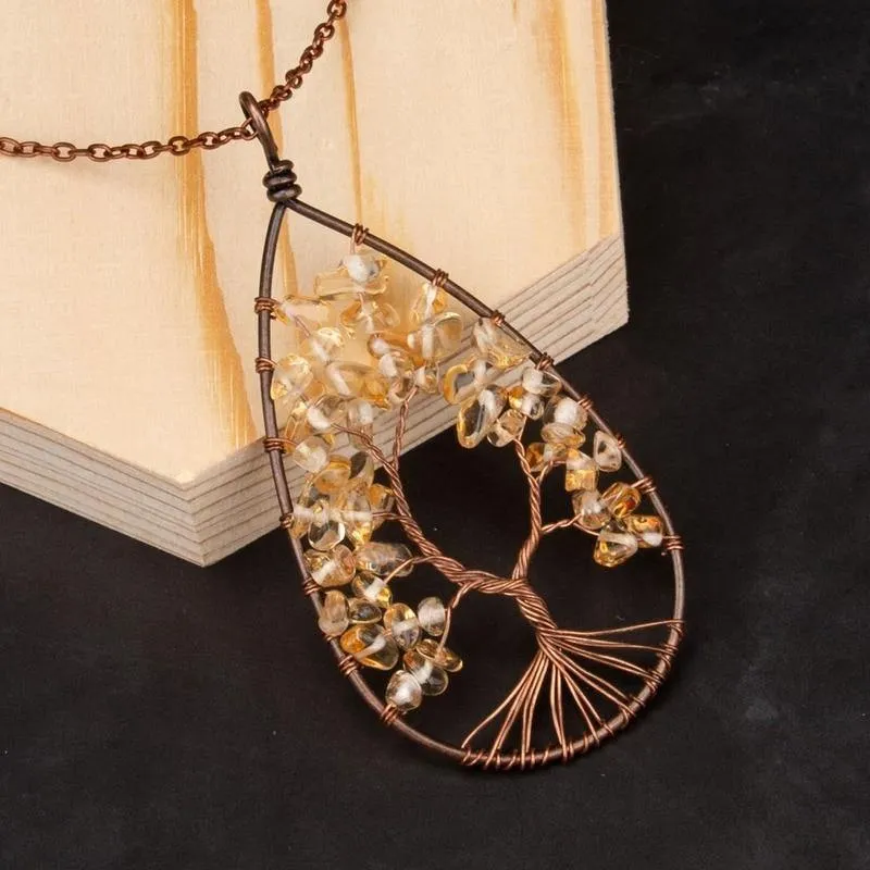 Tree of Life Crystal Droplet Necklace