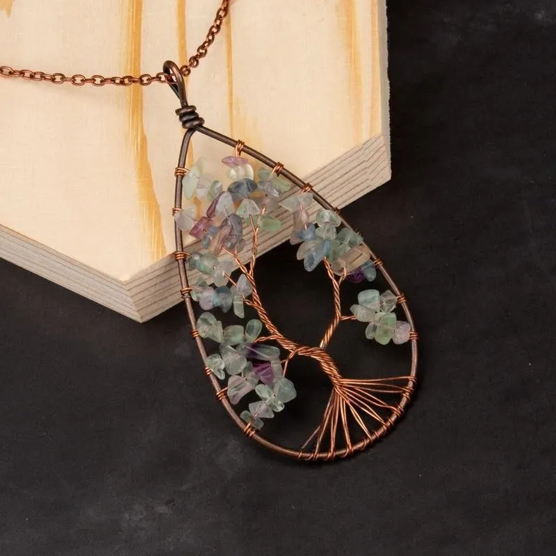 Tree of Life Crystal Droplet Necklace