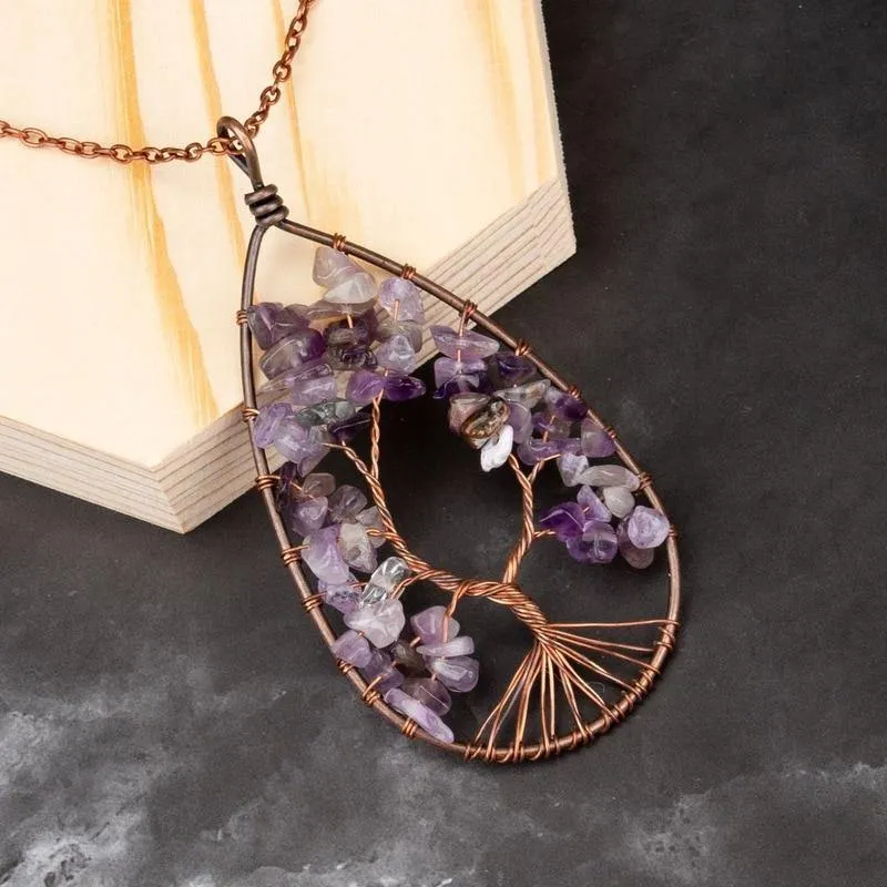 Tree of Life Crystal Droplet Necklace